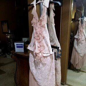 NWT Pink asymmetrical floral lace halter top and skirt (dress ensemble) Small